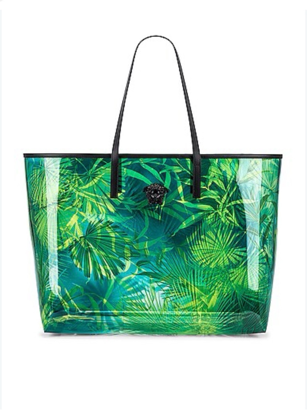 Versace Green Tropical PVC Tote with Black Handles